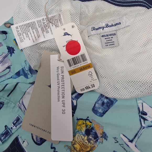 Tommy Bahama Swim Trunks Mens 4XLB Blue All Over Print Lightweight Beach Surf - Picture 5 of 6